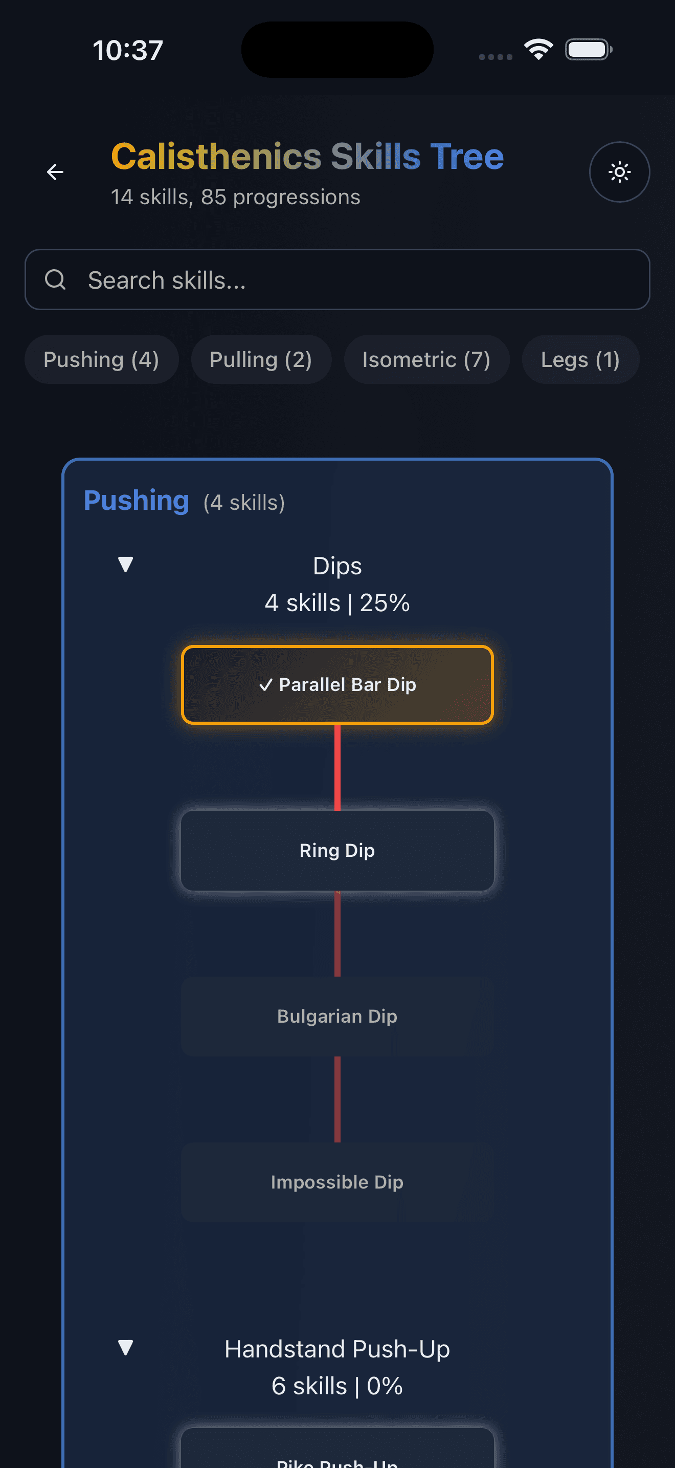 Calisthenics skills progression tree
